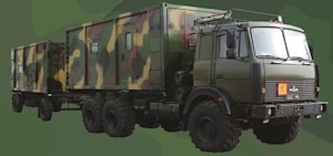 Command vehicle with a container-type body of constant capacity (for work) with command trailer (for rest)  
