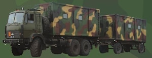 Command vehicle with a container-type body of constant capacity (for work) with command trailer (for work)  