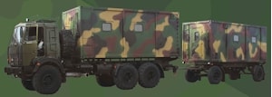 Command vehicle with a container-type body of constant capacity (for restricted and security unit) with a command trailer (for rest)  